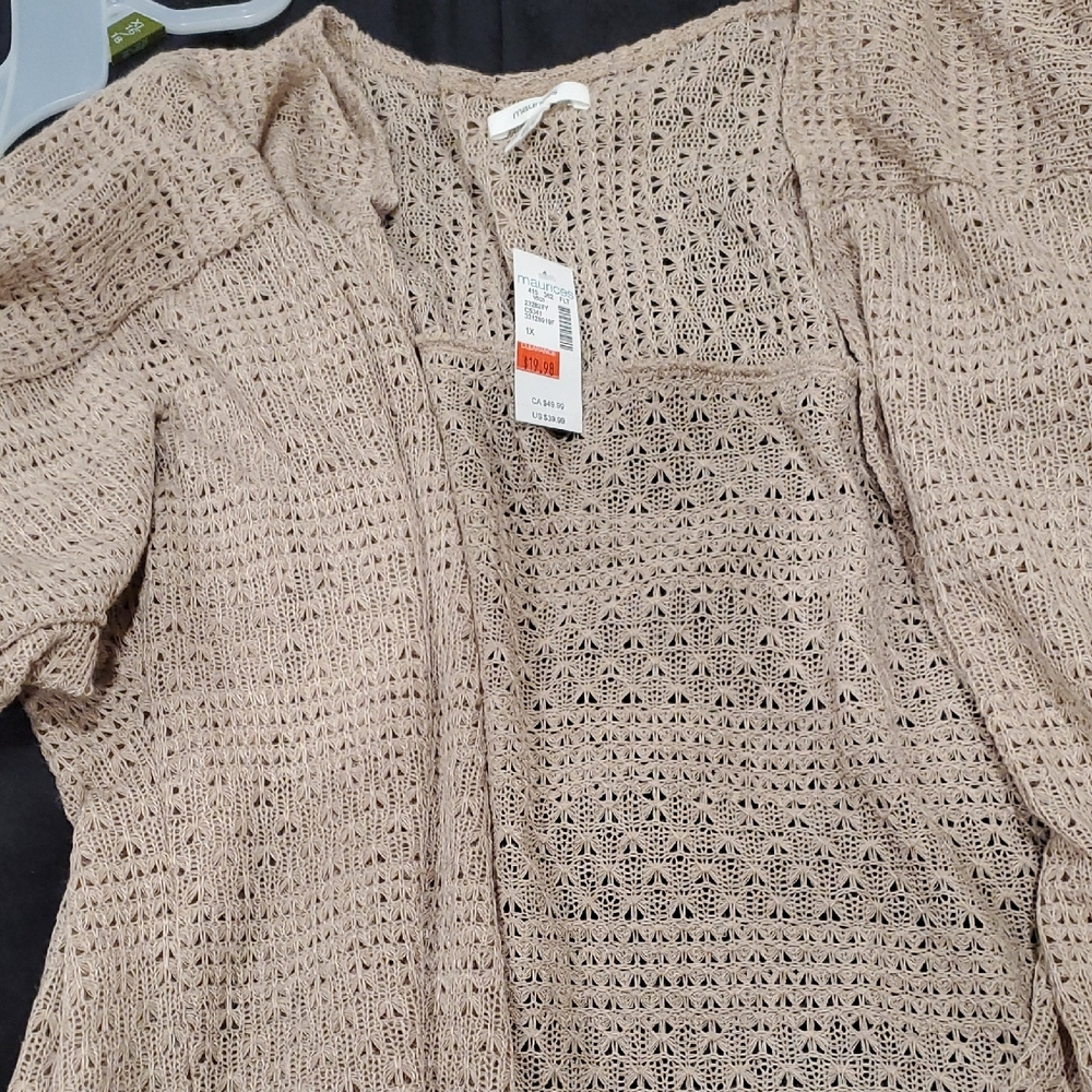 Maurices Taupe Crochet Open-Front Cardigan